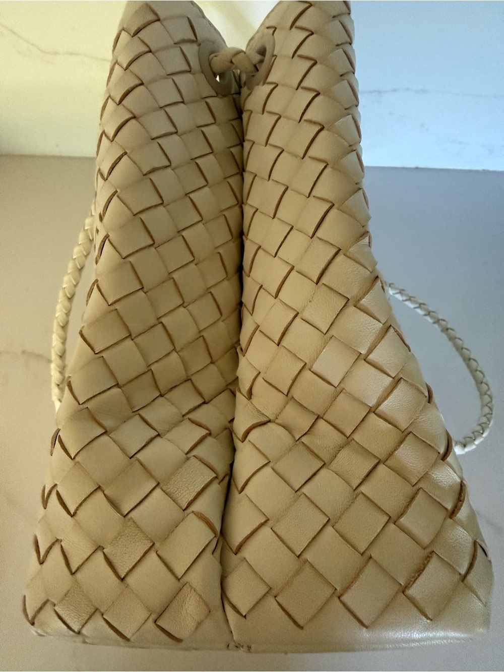 Quince Italian Leather Handwoven Large Satchel Bone - Picture 5 of 7